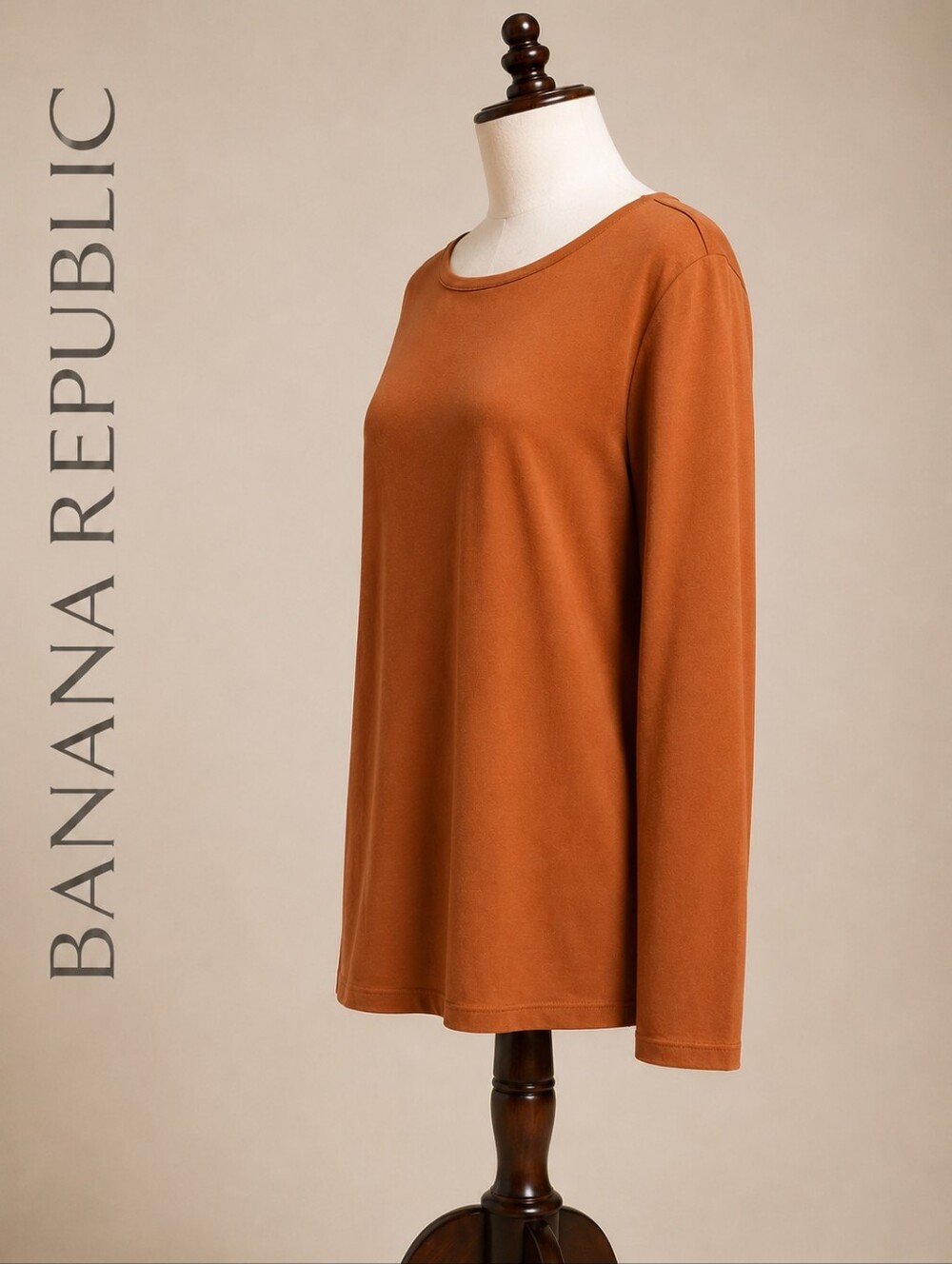 Banana Republic Soft Knit Long Sleeve Top | Warm Cinnamon Crew Neck - Picture 2 of 4